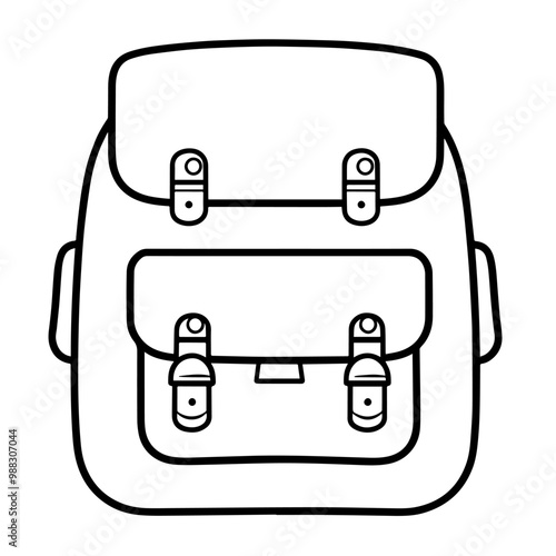 Sleek outline icon of a backpack in vector, perfect for travel or school designs.