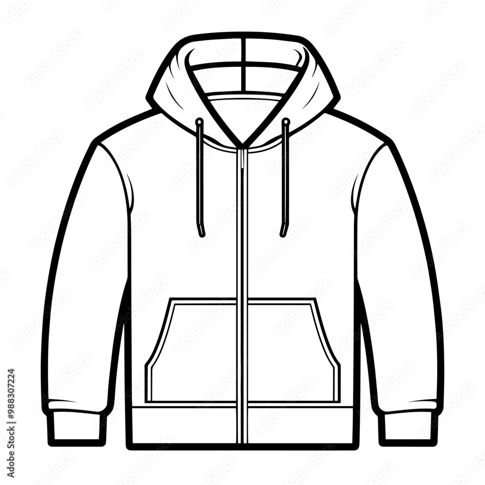 Vector outline of a zip-up hoodie sweatshirt icon. Vector outline of a zip-up hoodie sweatshirt icon.