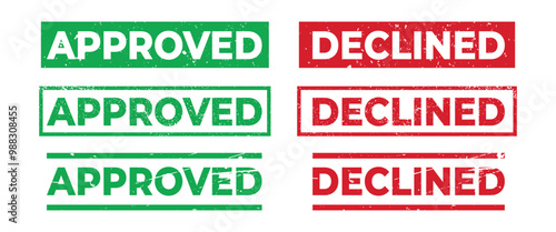 Approved and declined stamp sign symbol scratch grunge texture set