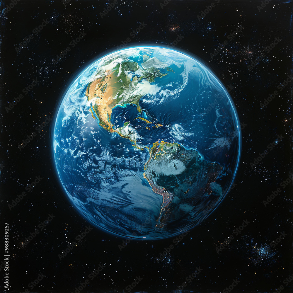 Fototapeta premium Planet Earth view in space on a dark background