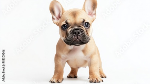 Blue fawn French Bulldog puppy standing against a white background photo