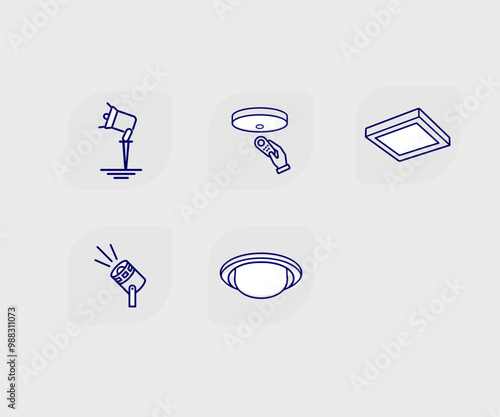 full set of icons on the topic of chandeliers and electricity light