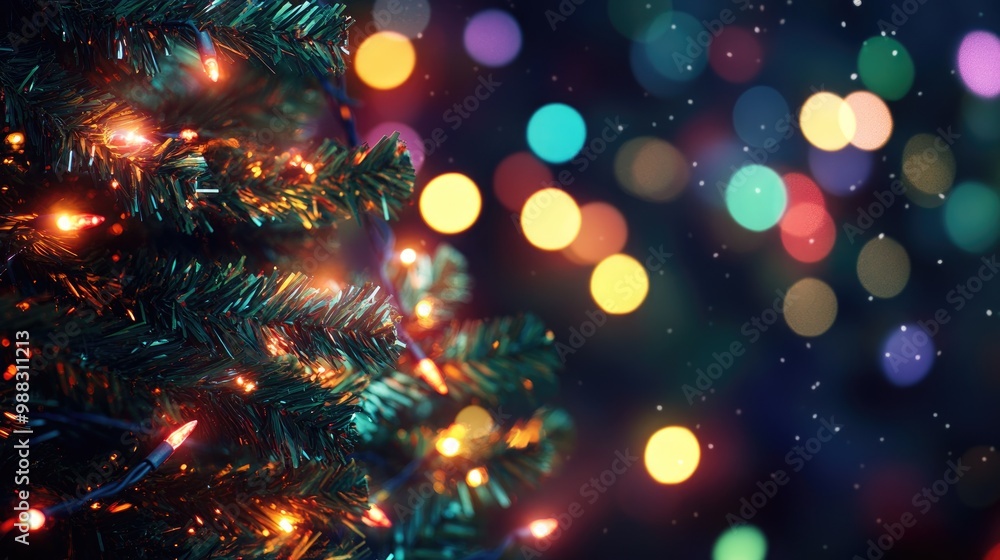 Vibrant holiday lights illuminate a Christmas tree creating a festive atmosphere for the season Holiday banner Vibrant holiday lights illuminate a Christmas tree creating a festive atmosphere for the season Holiday banner