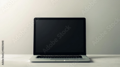 Portable computer featuring an empty black display set against a white backdrop, offering a stark contrast for clear visibility.