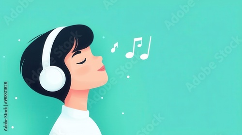 Catchy jingle stuck in head, person humming unconsciously, flat design illustration