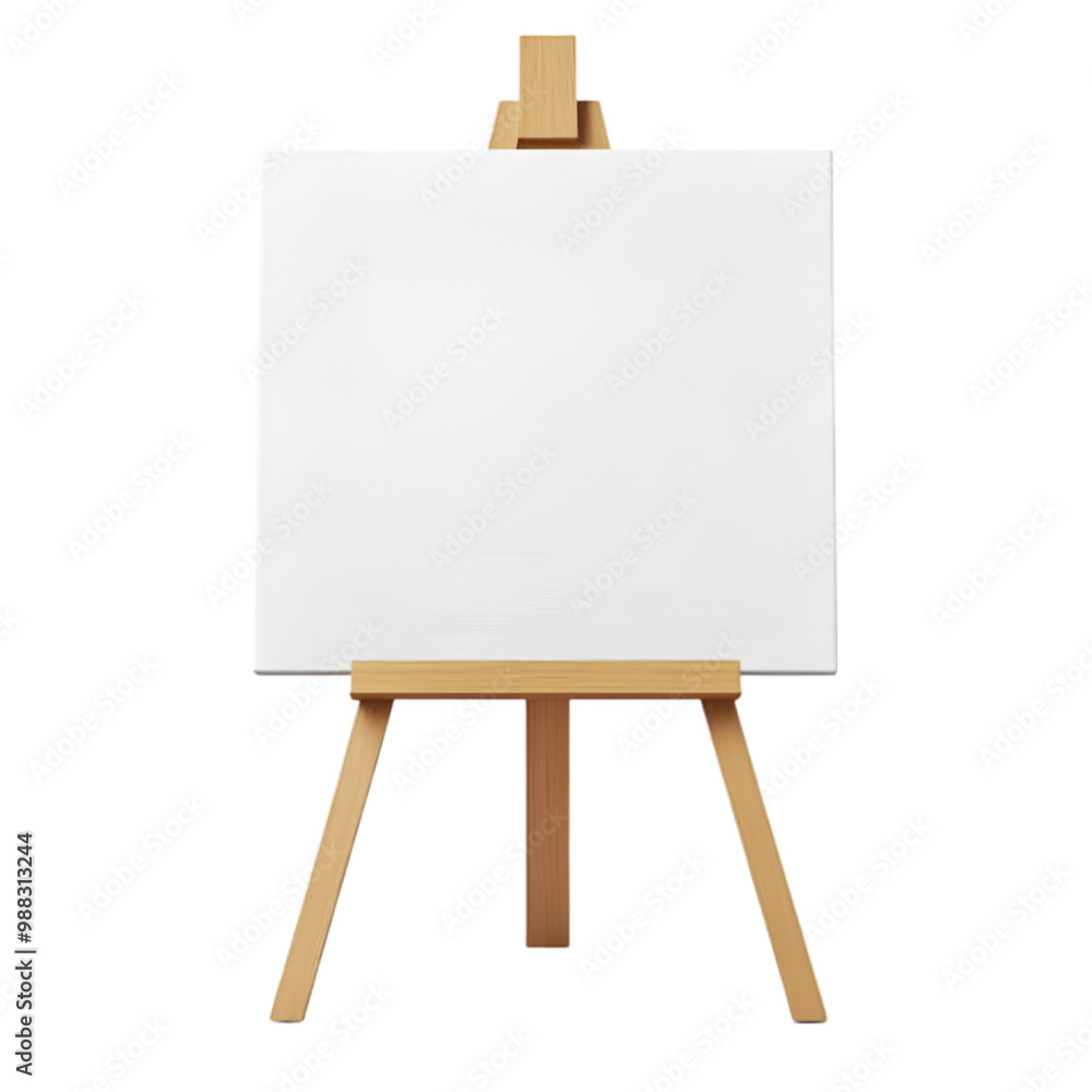 Wooden easel with blank canvas on white and transparent background Mockup for design. PNG cutout. Wooden easel with blank canvas on white and transparent background Mockup for design. PNG cutout.
