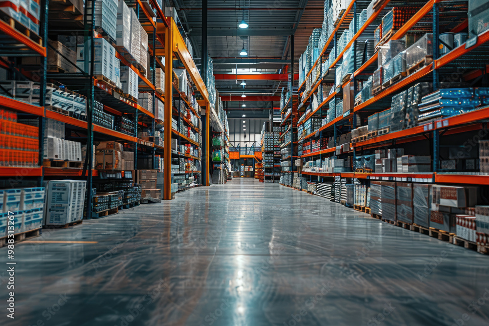 Photo of the premises of a construction store, where a large assortment of products is presented. Photo of the premises of a construction store, where a large assortment of products is presented.