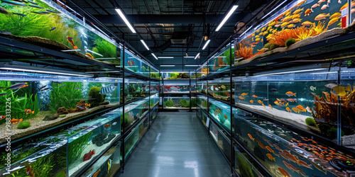 Pet shop with a selection of aquarium fish.