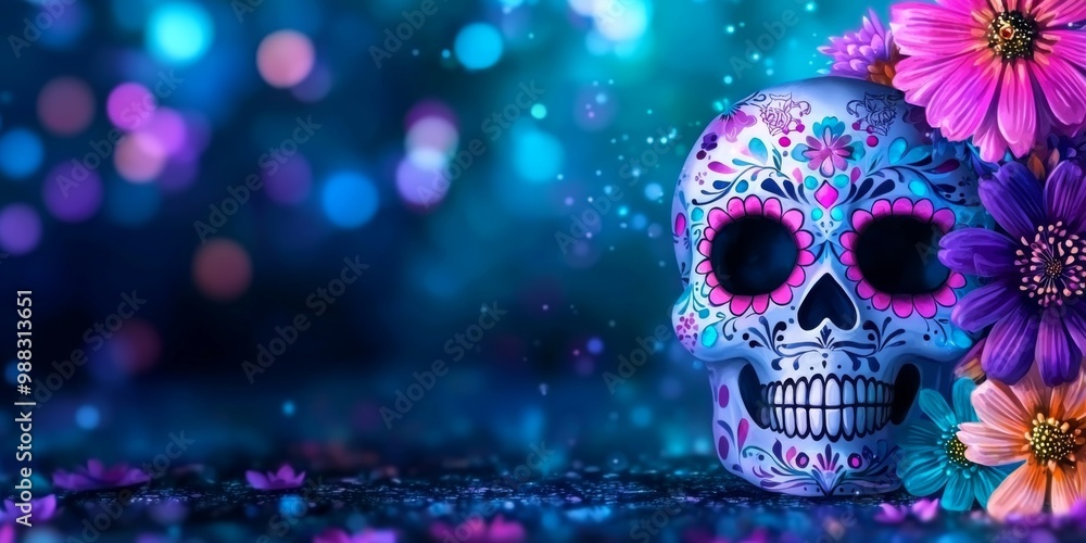 Skull and Floral Cross. Day of the Dead skulls. Dia de los muertos Skull and Floral Cross. Day of the Dead skulls. Dia de los muertos