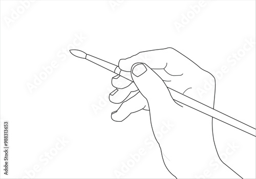 Hand holding a brush for painting. Simple line art