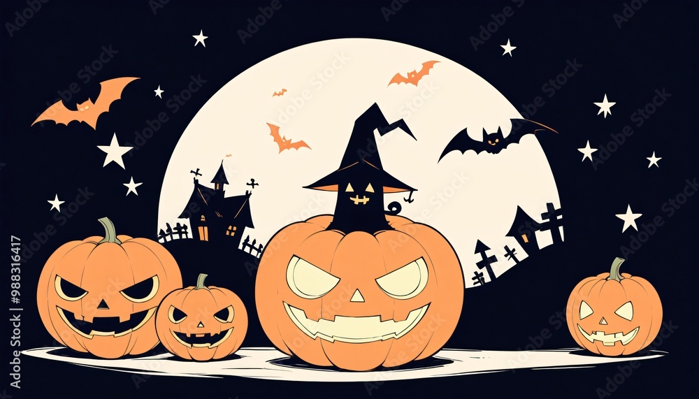 illustration of a Halloween night with moon and pumpkin background illustration of a Halloween night with moon and pumpkin background