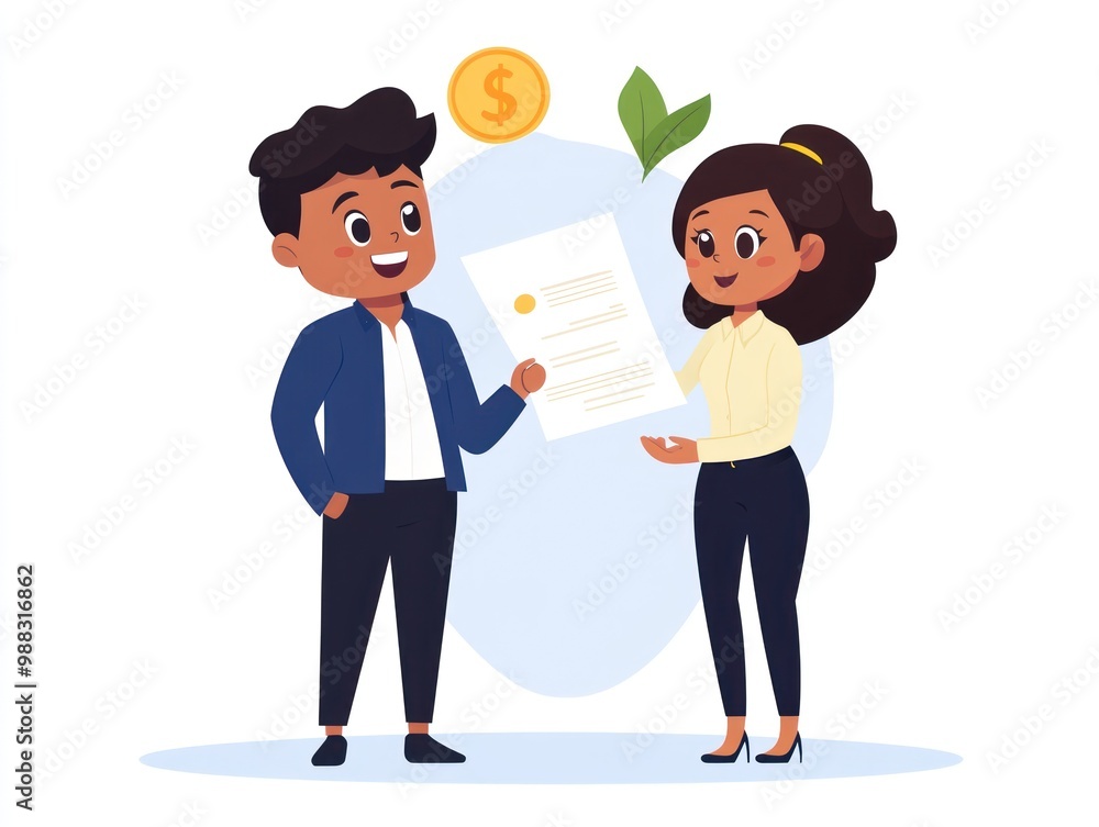 A startup founder handing a detailed financial projection document to an angel investor A startup founder handing a detailed financial projection document to an angel investor