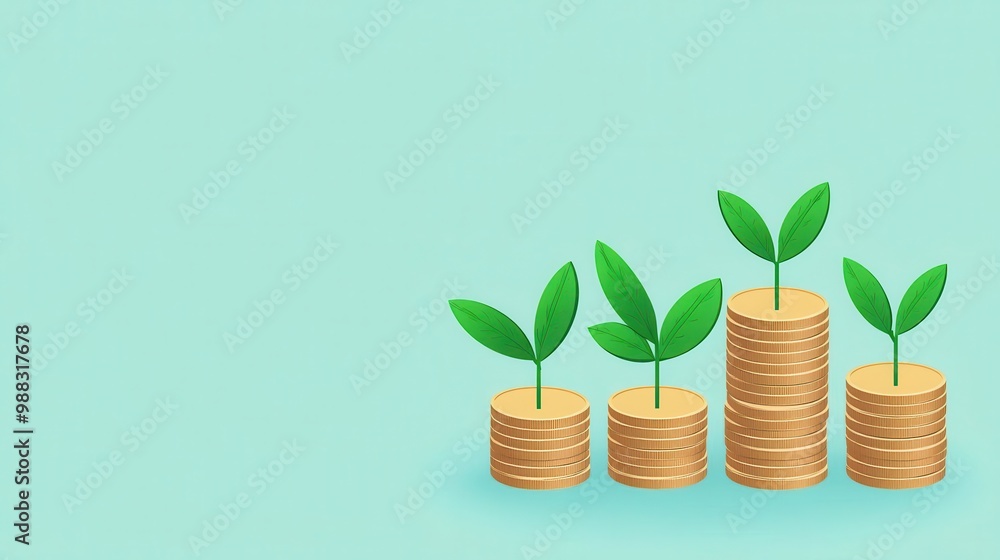 Dividend yield, coins sprouting from bar graph, flat design illustration Dividend yield, coins sprouting from bar graph, flat design illustration