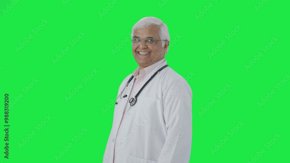 Portrait of Happy Indian senior doctor getting ready Green screen Portrait of Happy Indian senior doctor getting ready Green screen