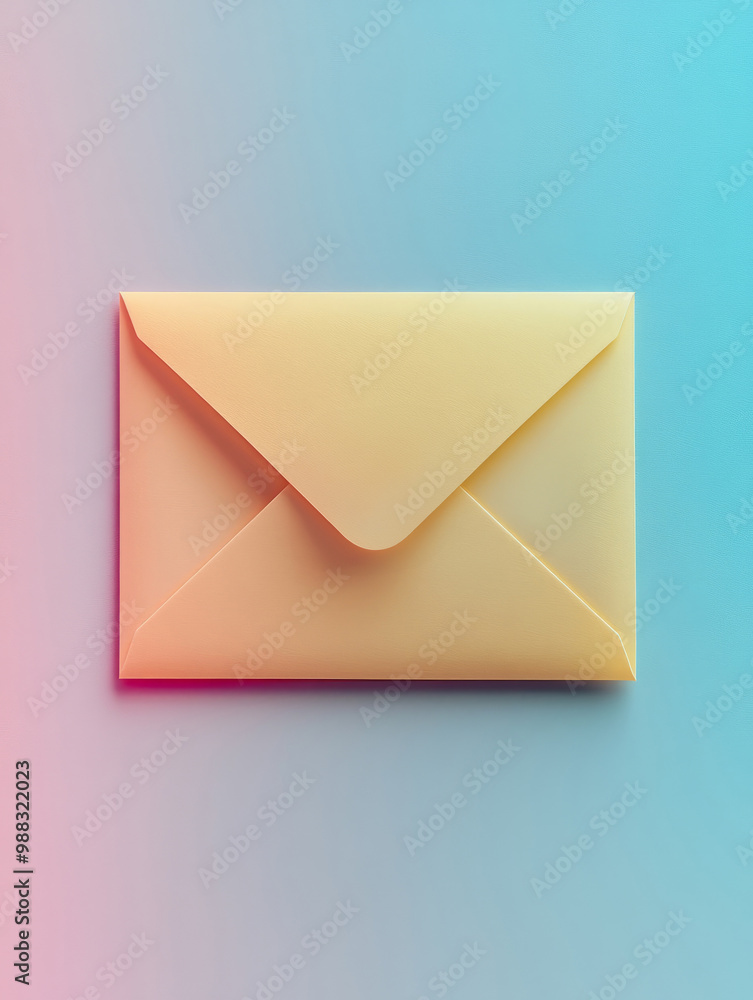 Yellow envelope on a gradient pastel background. Yellow envelope on a gradient pastel background.