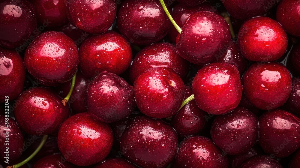 Fresh Juicy Red Cherries with Water Droplets - Close-Up of Ripe Summer Fruit Fresh Juicy Red Cherries with Water Droplets - Close-Up of Ripe Summer Fruit