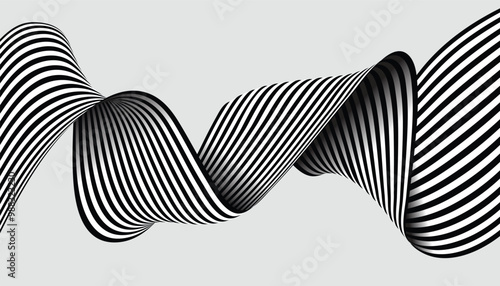 black and white curved line stripe. mobious wave abstract background. smoothly bent ribbon geometrical shape. wave line modern striped vector background