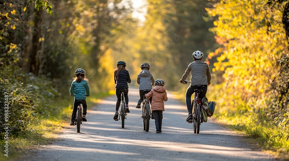 A family enjoys a sunny Sunday afternoon riding bicycles together down a scenic, tree-lined path, capturing the joy of an active weekend and quality family time in nature.
A family enjoys a sunny Sunday afternoon riding bicycles together down a scenic, tree-lined path, capturing the joy of an active weekend and quality family time in nature.