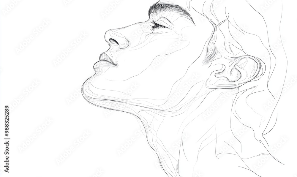 Line art illustration showcasing a continuous drawing of a man s face in profile portrait style Line art illustration showcasing a continuous drawing of a man s face in profile portrait style