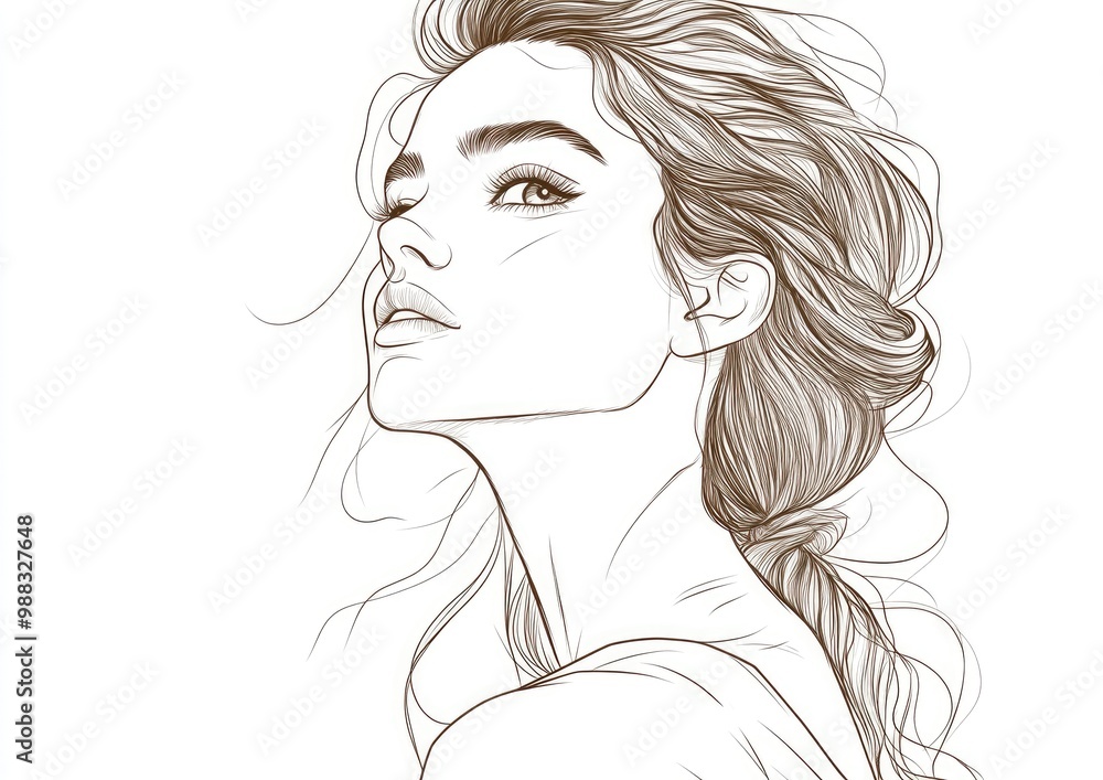 Line art illustration of a charming cartoon woman Line art illustration of a charming cartoon woman