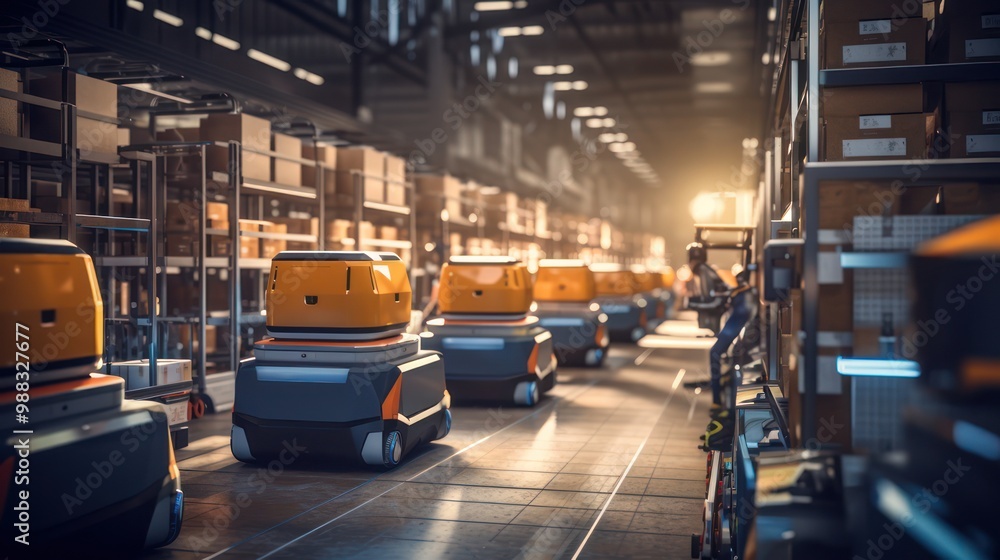 Illustration design of a modern warehouse, equipped with automatic robots. Illustration design of a modern warehouse, equipped with automatic robots.