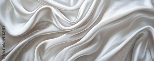 Elegant white silk fabric draping gracefully, showcasing smooth texture and soft sheen, ideal for backgrounds and design elements.