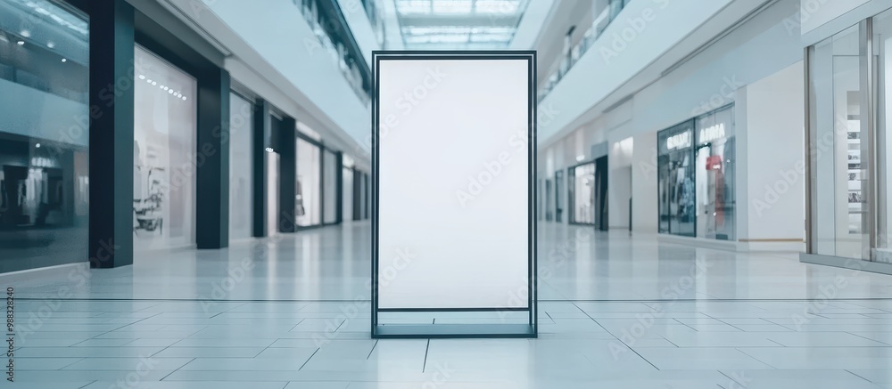 Fototapeta premium Blank Advertising Billboard in Modern Shopping Mall with Bright Lighting and Spacious Walkways