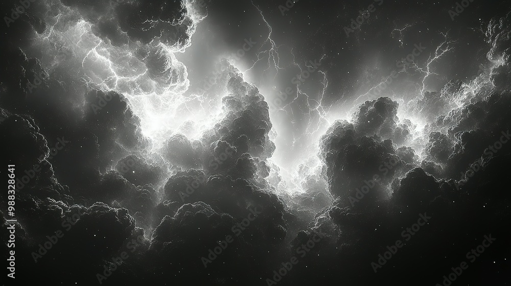 Obraz premium Bright White Lightning Bolts Splitting Dark Clouds