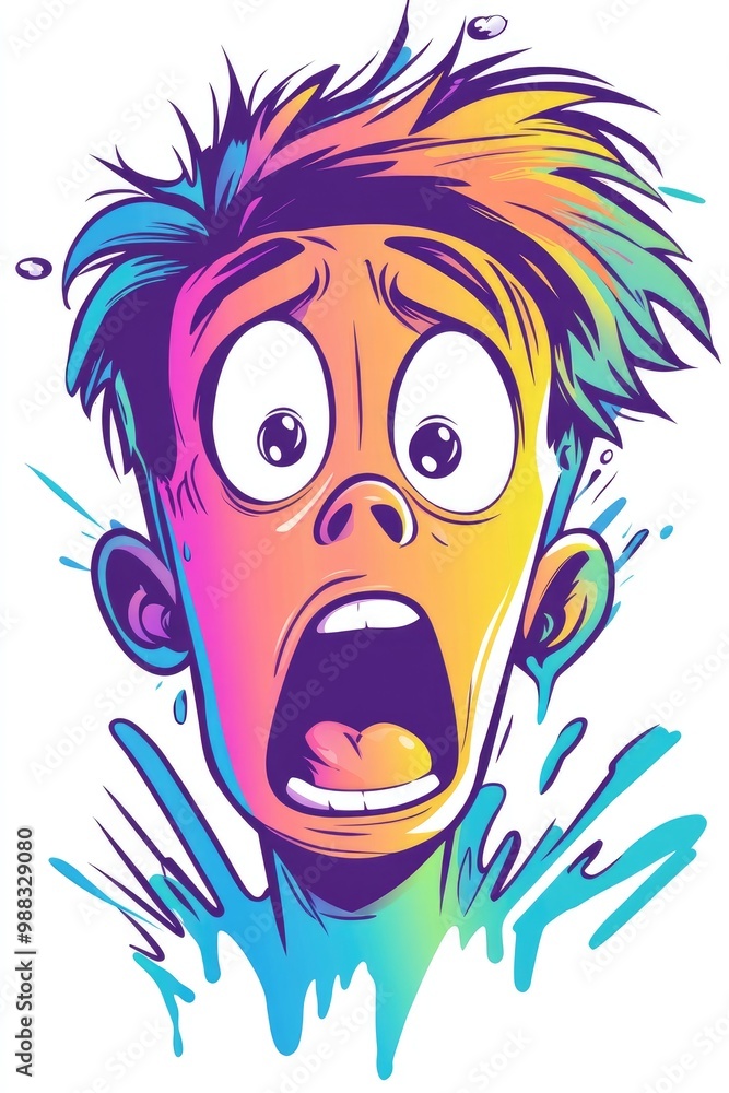 Line art illustration of a cartoon character displaying shock with a cold gradient effect Line art illustration of a cartoon character displaying shock with a cold gradient effect