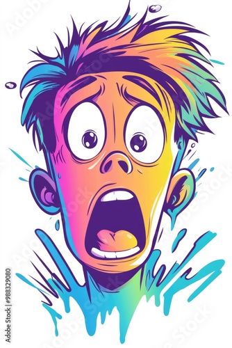 Line art illustration of a cartoon character displaying shock with a cold gradient effect