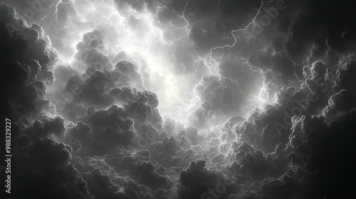 A Stormy Sky With Lightning Striking Through Dark Clouds photo