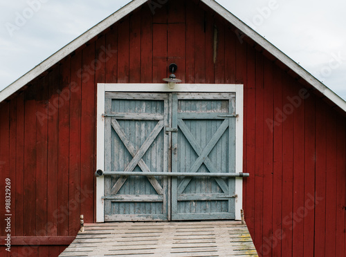 traditional Swedish barn doors at a summer house in the high coast