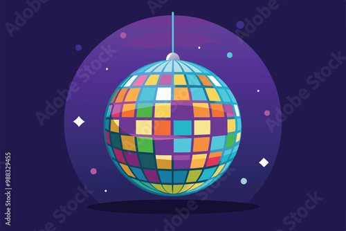 A decorative disco ball hangs from above, reflecting vibrant colors and creating a lively party ambiance in a stylish nightclub setting.