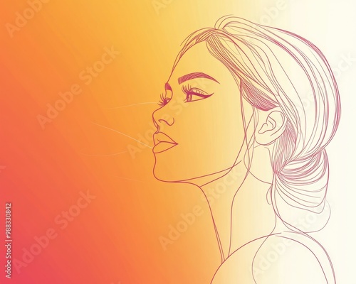 Line art illustration featuring a warm gradient design of a cartoon woman