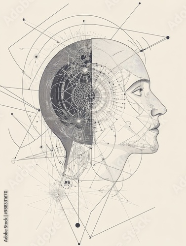 Wallpaper Mural Line art illustration from the Life Geometry series featuring human profiles and geometric elements symbolizing mathematics design the essence of life and the science of nature Torontodigital.ca