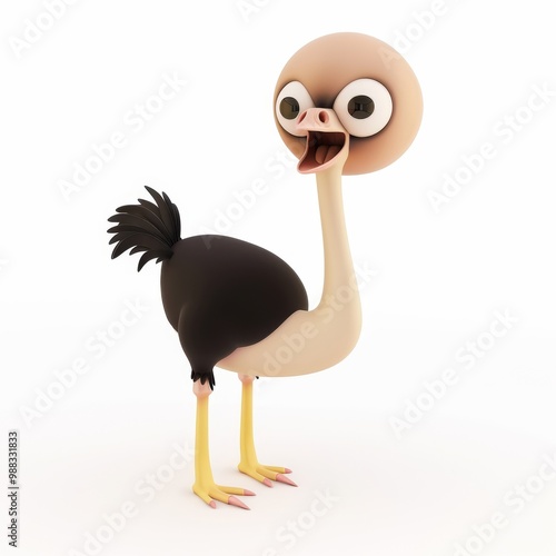 Ostrich in 3D style on a white background
 photo