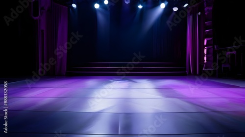 Blue and purple lit stage with spotlight creates an exciting and dynamic environment photo