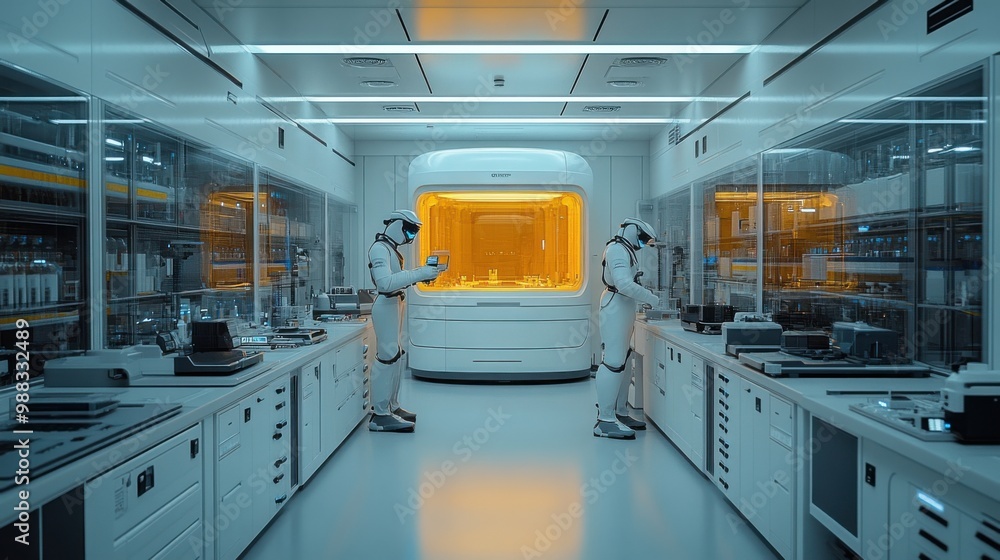 Biotechnology laboratory with synthetic robotic equipment. The scientific experiment room is full of instruments and equipment. Biotechnology laboratory with synthetic robotic equipment. The scientific experiment room is full of instruments and equipment.