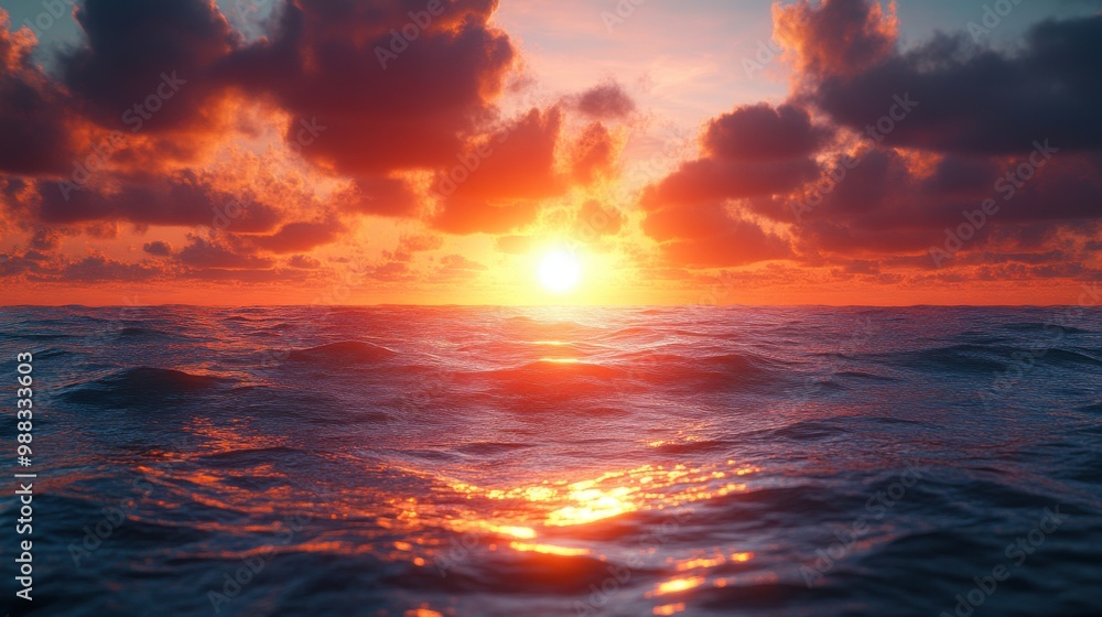 The sun rises over the calm ocean with beautiful sunlight, giving a warm, relaxing feeling and conveying a new day, a new beginning. The sun rises over the calm ocean with beautiful sunlight, giving a warm, relaxing feeling and conveying a new day, a new beginning.