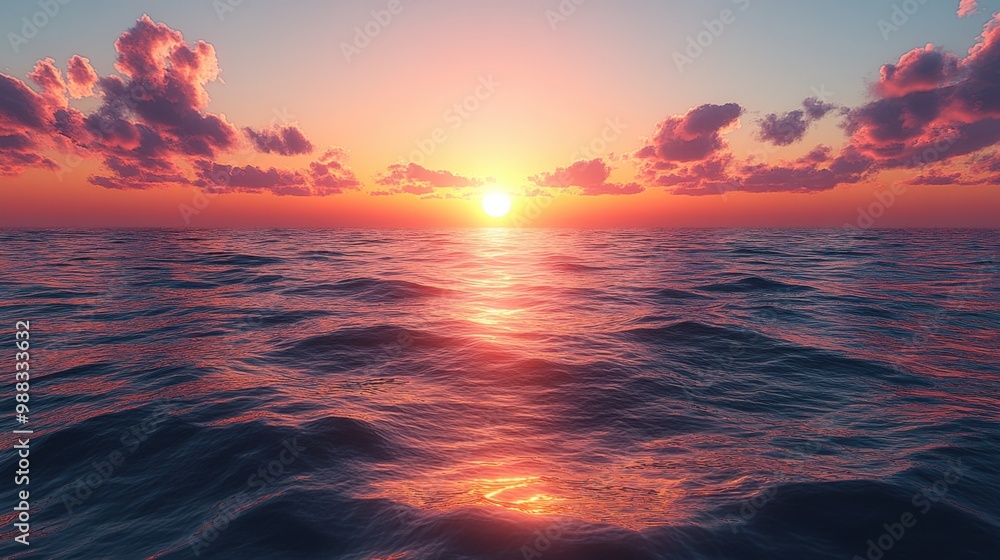 The sun rises over the calm ocean with beautiful sunlight, giving a warm, relaxing feeling and conveying a new day, a new beginning. The sun rises over the calm ocean with beautiful sunlight, giving a warm, relaxing feeling and conveying a new day, a new beginning.
