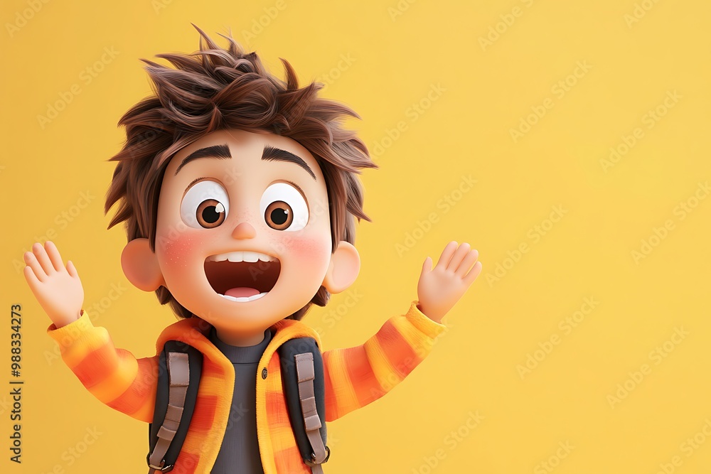 Excited Cartoon Boy with Backpack Illustration Excited Cartoon Boy with Backpack Illustration