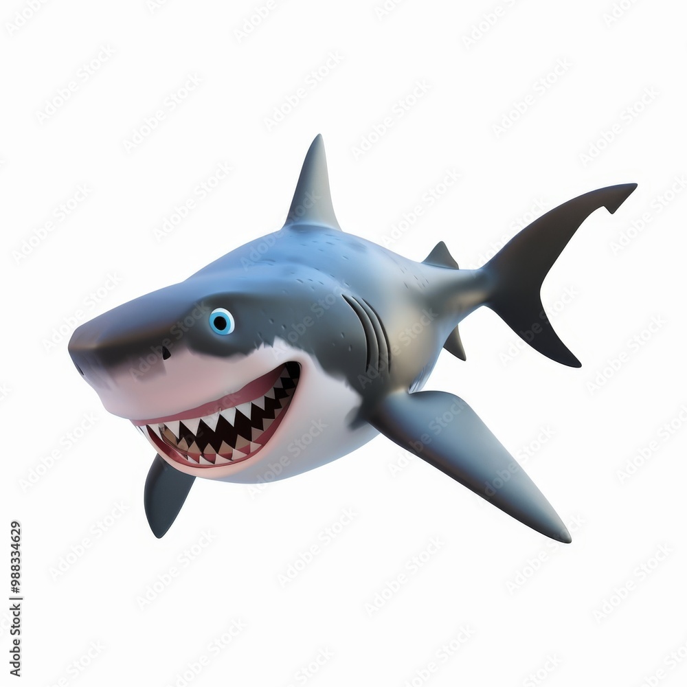 Cute, funny shark in 3D style on a white background
Cute, funny shark in 3D style on a white background