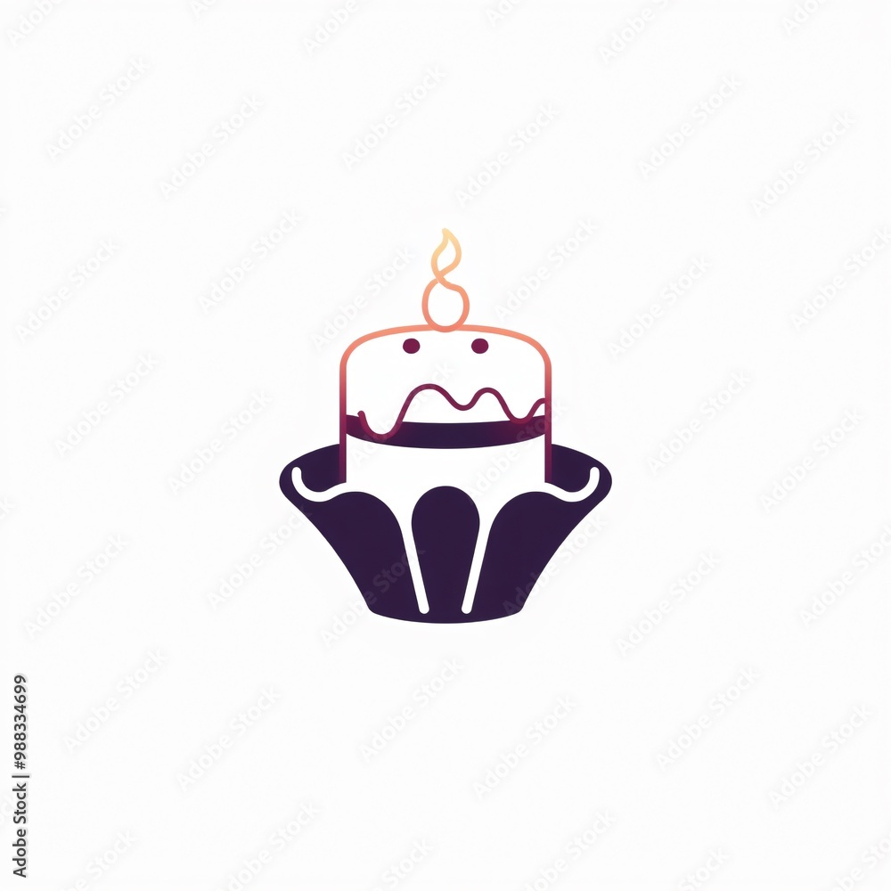 Colorful cupcake with a lit candle set against a dark background, perfect for birthday celebrations or festive occasions Colorful cupcake with a lit candle set against a dark background, perfect for birthday celebrations or festive occasions