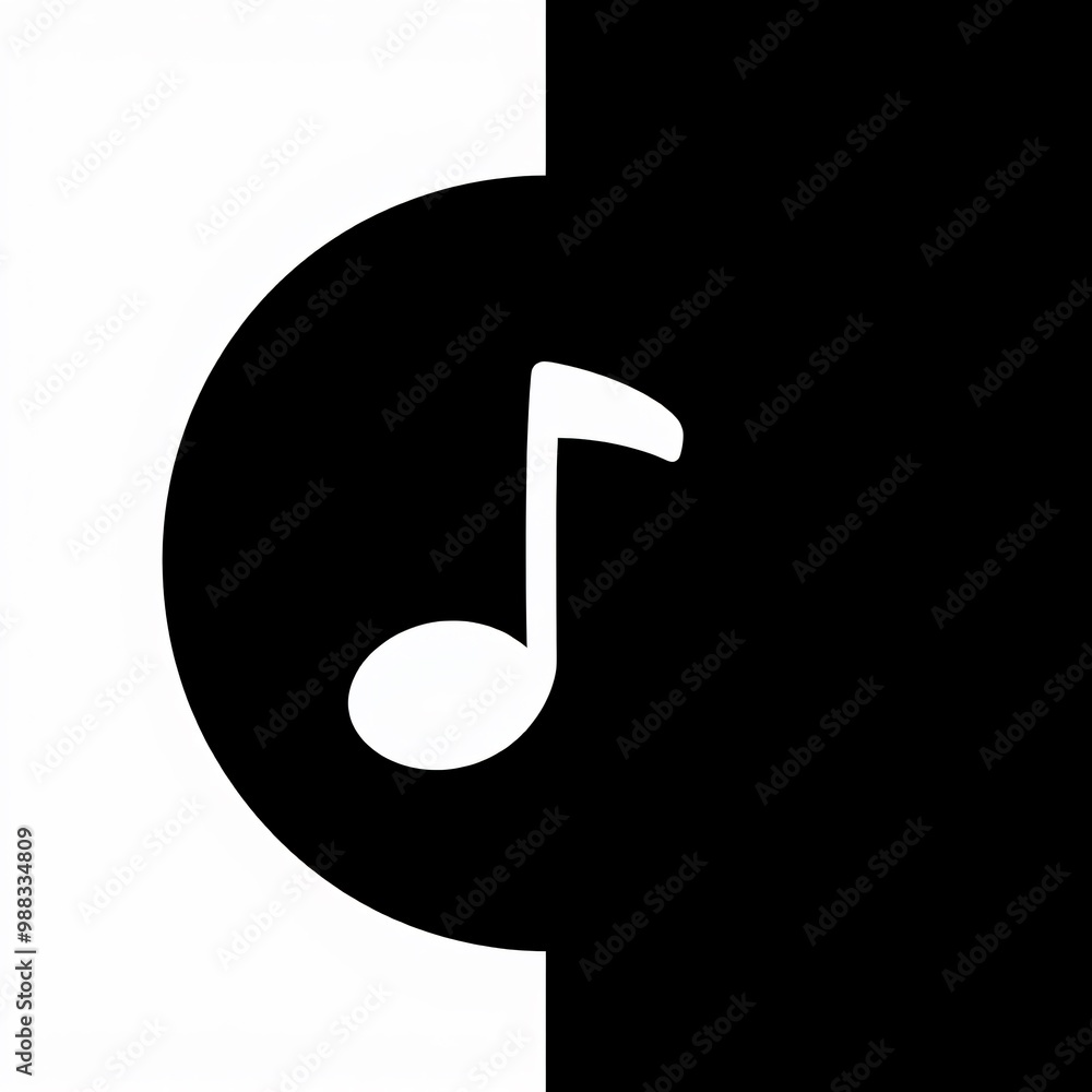 Musical note design illustrated in black and white with contrasting background elements for modern artistic impact Musical note design illustrated in black and white with contrasting background elements for modern artistic impact