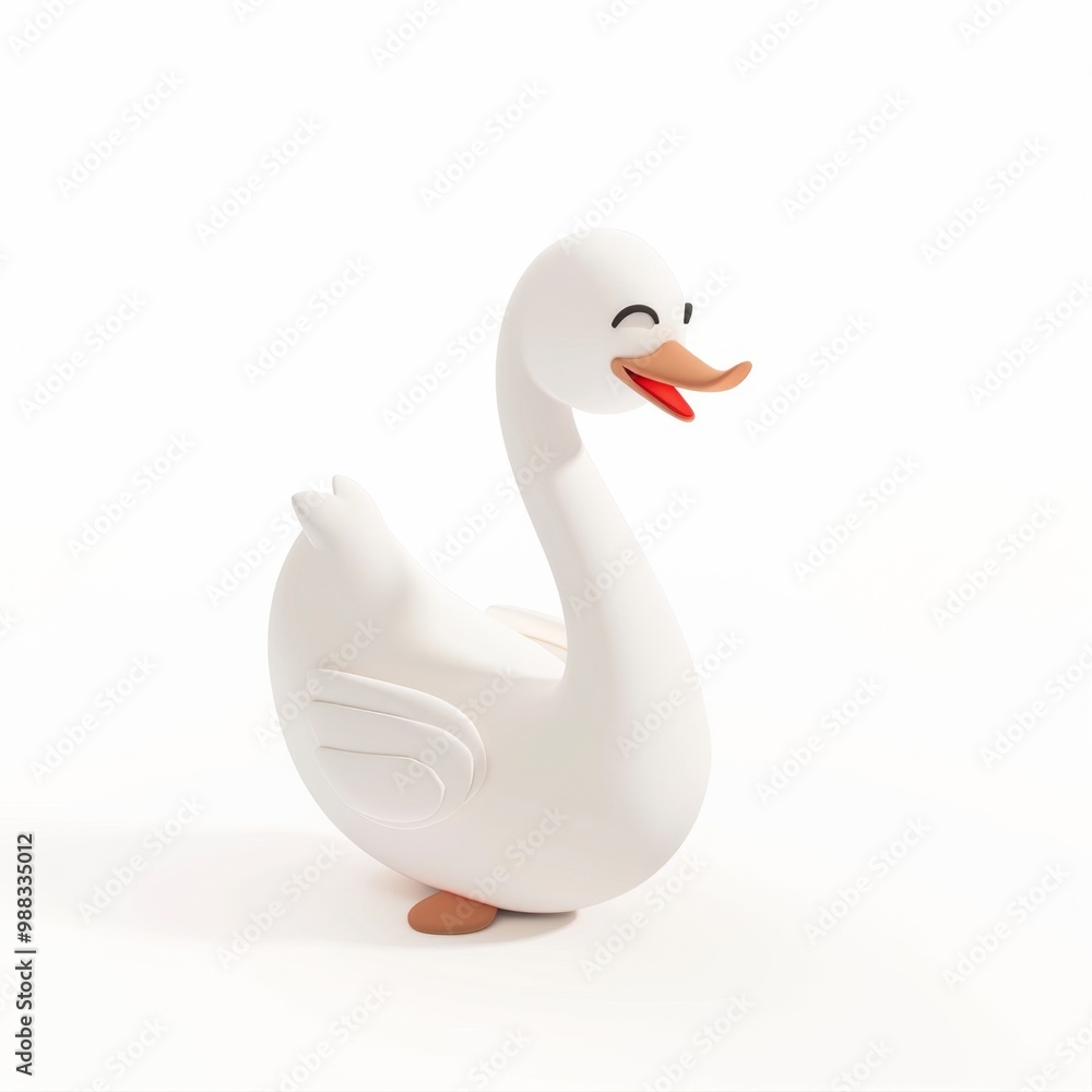 Fototapeta premium Cute, funny swan in 3D style on a white background 