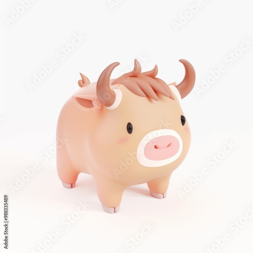 Cute, funny yak in 3D style on a white background 