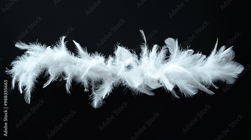 Obraz premium White feather boa isolated on black background, party isolated png like style.. Isolated on black background png like style. Created using Generative AI Technology 