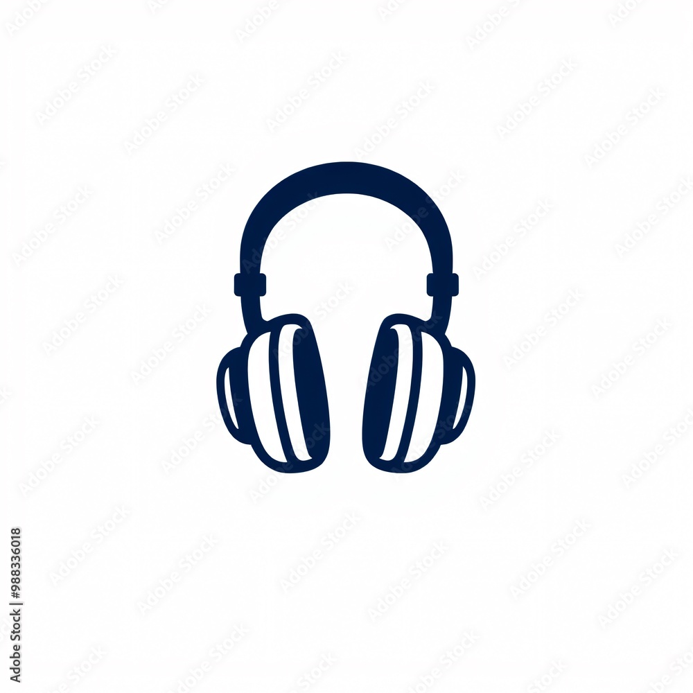 Simple graphic of navy blue headphones on a white background showcasing a common symbol for music listening or audio enjoyment Simple graphic of navy blue headphones on a white background showcasing a common symbol for music listening or audio enjoyment