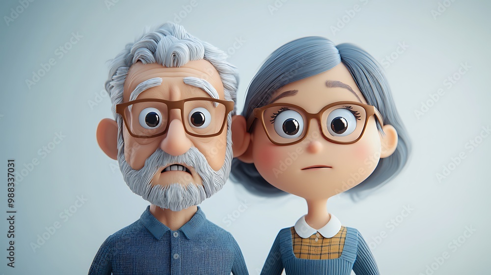 3D Illustration of a Worried Cartoon Elderly Couple 3D Illustration of a Worried Cartoon Elderly Couple