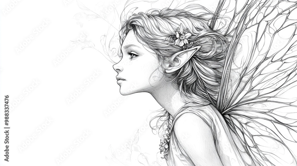 Line art illustration of a fairy Line art illustration of a fairy